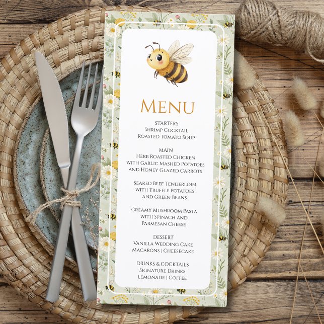 Menu Chá de Bebê Personalizado Flor Silvestre Abelha Ve (Criador carregado)