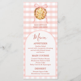 Menu Chá de Bebê Torta Fofa Laço Rosa Pastel Xadrez Out