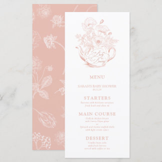 Menu Chá de Bebê Vintage Rosa Floral Baby Shower