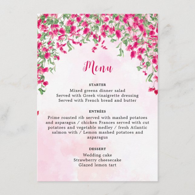 Menu Chá de casamento da Floresta Tropical de Bougainvi (Frente)