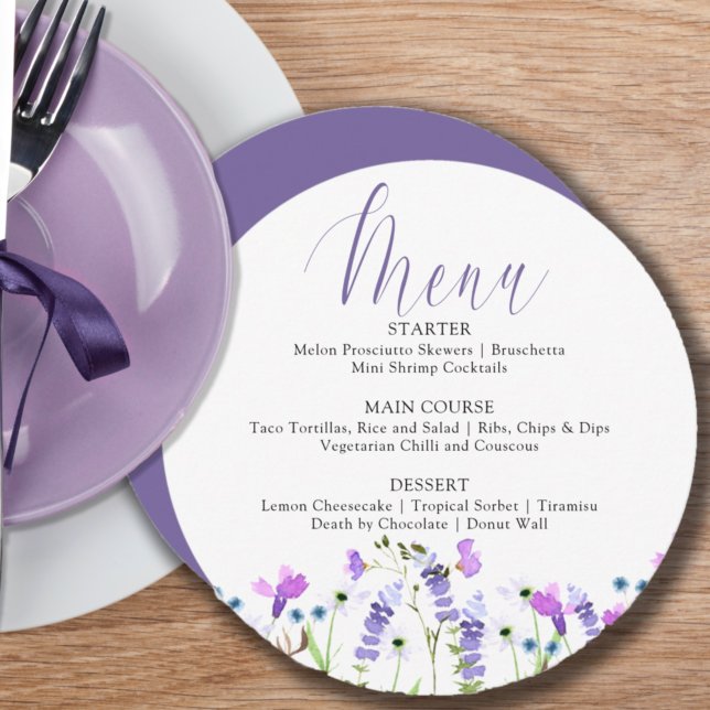 Menu Chá de casamento de flor selvagem Púrpura (Criador carregado)