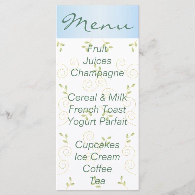 Menu chá de fraldas "Aves Azuis Douradas" (Frente)