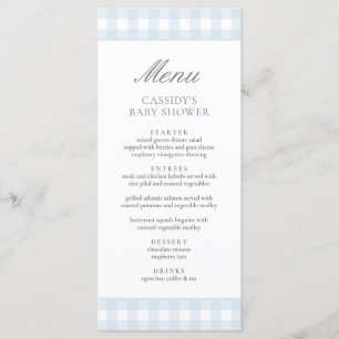 Menu Chá de fraldas Clássico Azul Gingham Boy