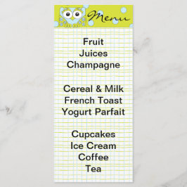 Menu chá de fraldas "Coruja Azul"