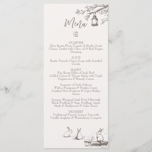 Menu Chá de fraldas De Animais Da Floresta (Frente)