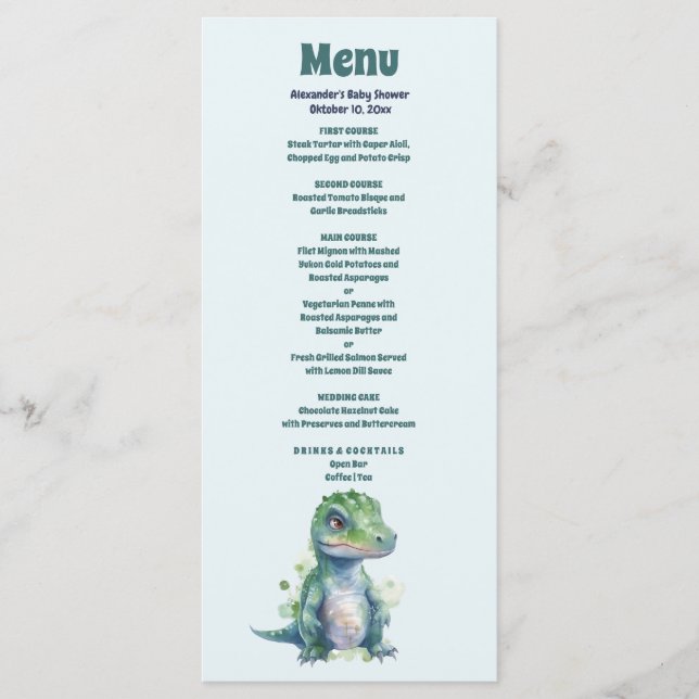 Menu Chá de fraldas de Dinossauro (Frente)