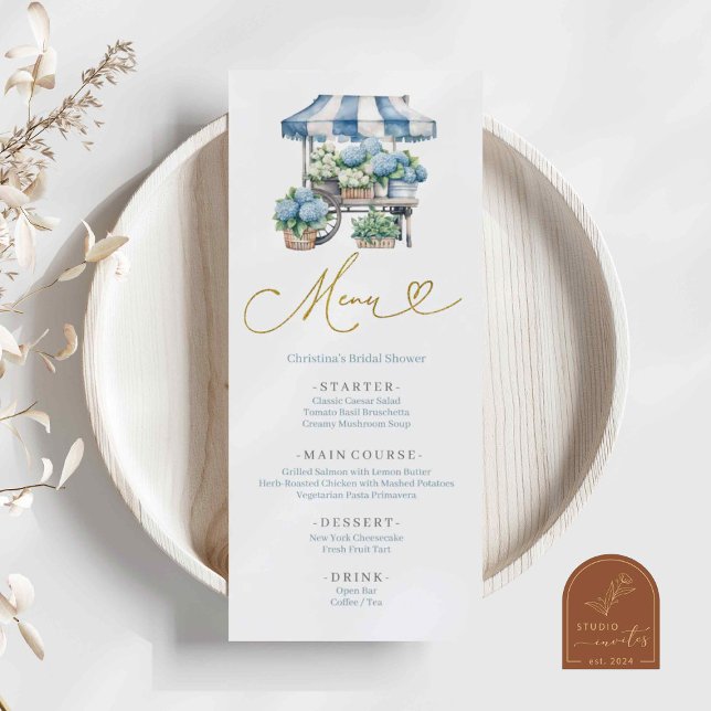 Menu Chá de fraldas de Hydrangea azul Dusty (Criador carregado)