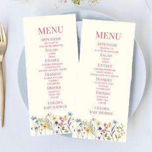 Menu Chá de fraldas de Jardim Floral de Flores Selvagen