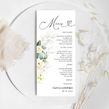 Menu Chá de fraldas de Rosas Brancas