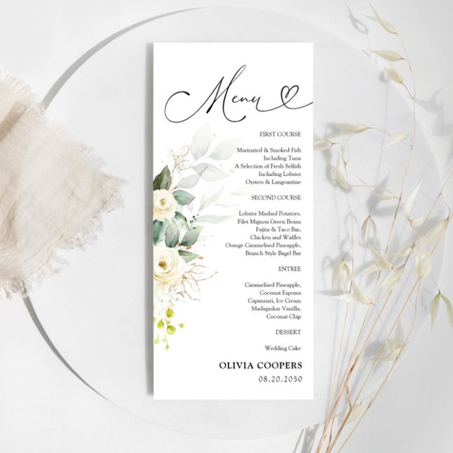 Menu Chá de fraldas de Rosas Brancas (Criador carregado)