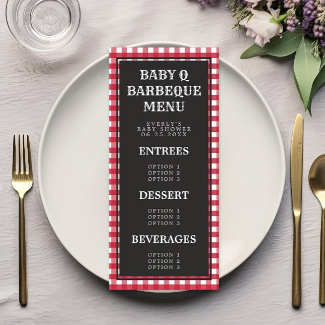 Menu Chá de fraldas de Xadrez Baby Q Red Gingham (Criador carregado)