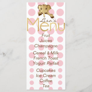 Menu Chá de fraldas Elefante Dourado Rosa