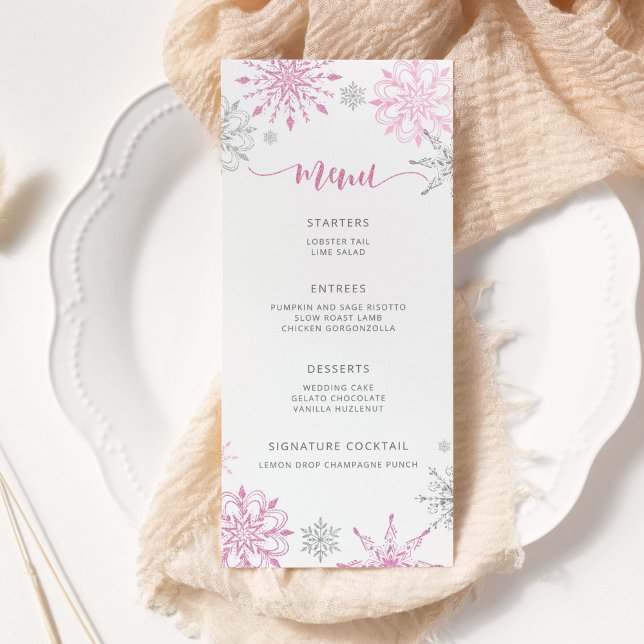 Menu Chá de fraldas elegante Flocos de Neve Prateados R (Criador carregado)