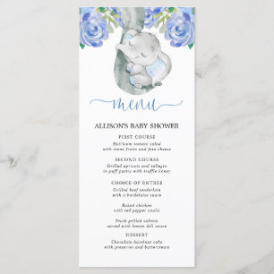 Menu chá de fraldas floral de aquarela de elefante