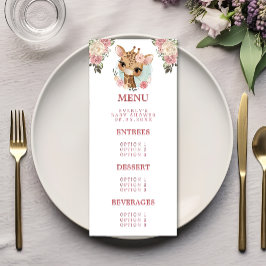 Menu Chá de fraldas Floral Girafa de Aquarela