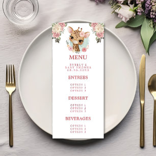 Menu Chá de fraldas Floral Girafa de Aquarela
