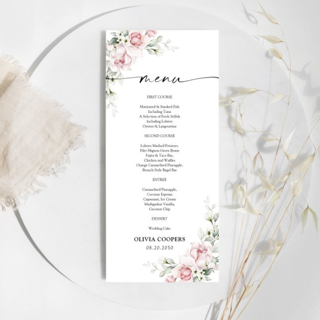 Menu Chá de fraldas Rosas Rosa Esmaecidas (Criador carregado)