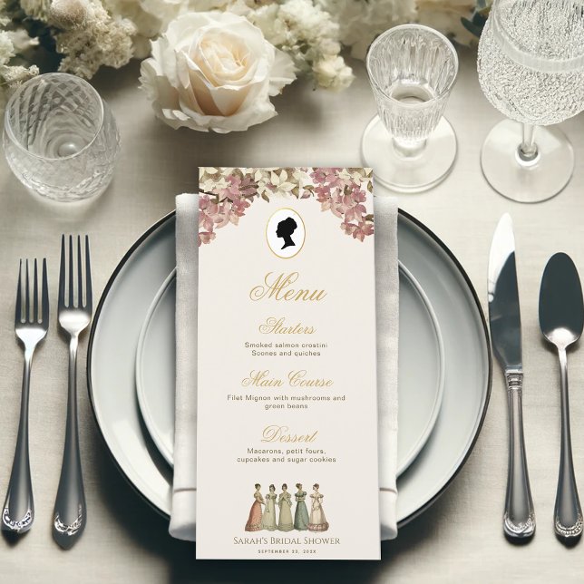 Menu Chá de Noiva Elegante Floral Rosa Vintage Regência (Criador carregado)