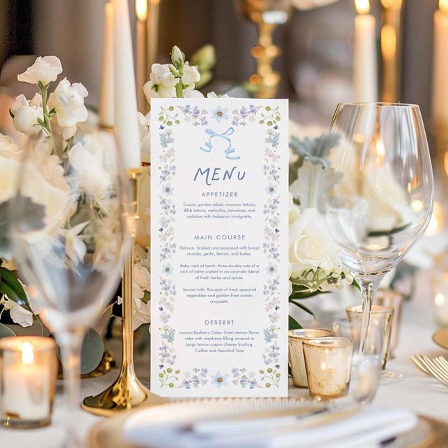 Menu Chá de Noiva Floral Azul e Laço (Blue floral and bow bridal shower menu)