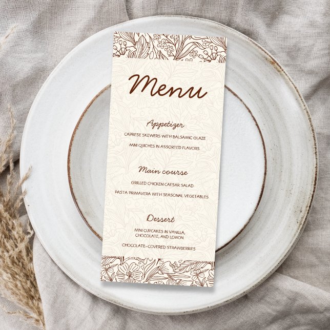 Menu Chá de Noiva Floral Marrom Próximo Capítulo (Next Chapter Floral Brown Bridal Shower Menu)