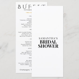 Menu Chá de Noiva Minimalista Preto Branco Elegante