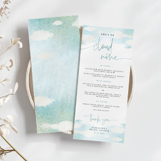 Menu Chá de panela Azul e Branco da Nuvem 9