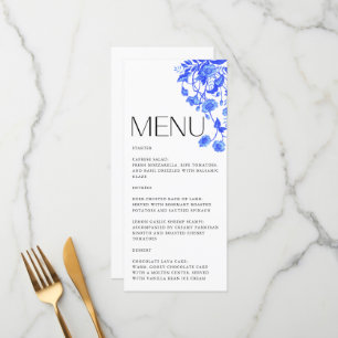 Menu Chá de panela Azul Floral do Toile Francês Vintage