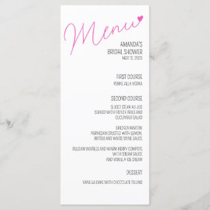 Menu Chá de panela de Caligrafia Rosa Simples