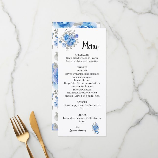 Menu Chá de panela de Casamento das Flores Azuis (Frente/Verso In Situ)