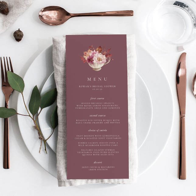 Menu Chá de panela de outono do Autumn Floral Teacup (Criador carregado)