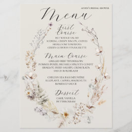 Menu Chá de panela Elegante Rustico de Wildflower Boho