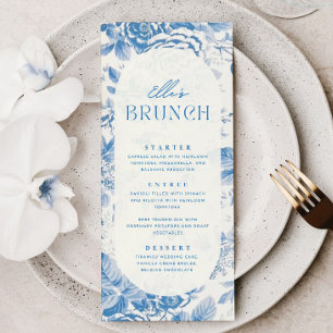 Menu Chá de panela Floral Azul Presente Obrigado Etique