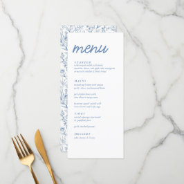 Menu Chá de panela Floral Francês Azul Elegante