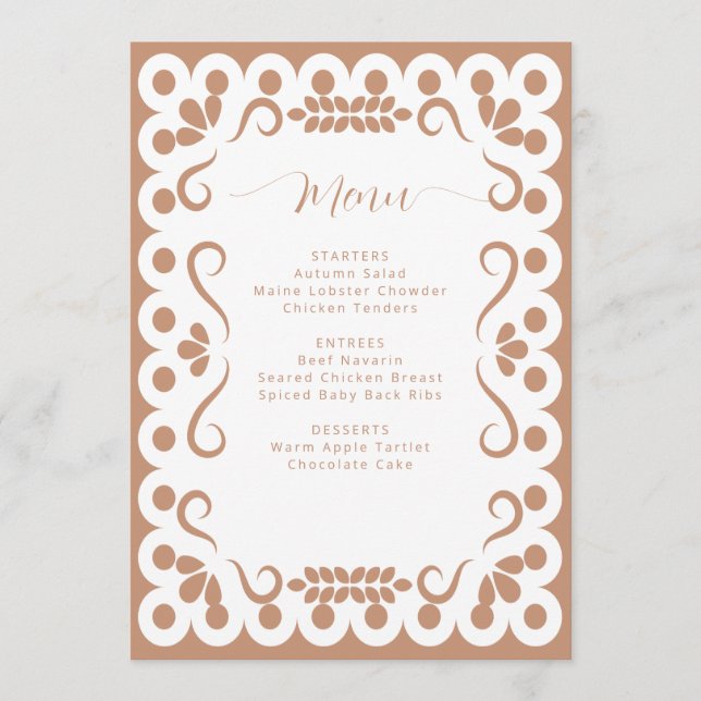 Menu Chá de panela Mexicano Picado Boho Barro (Frente)