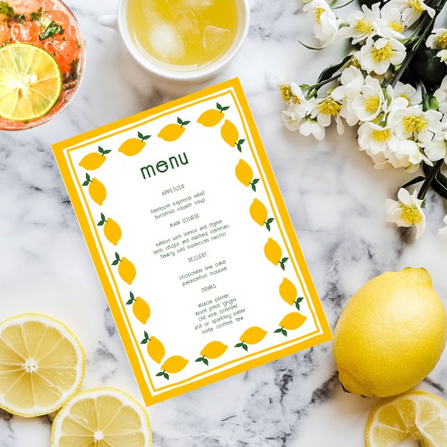 Menu Chá de panela PERSONALIZADO À Limonada De Pequenos (Little Lemons Lemonade CUSTOM Bridal Shower Menu
)