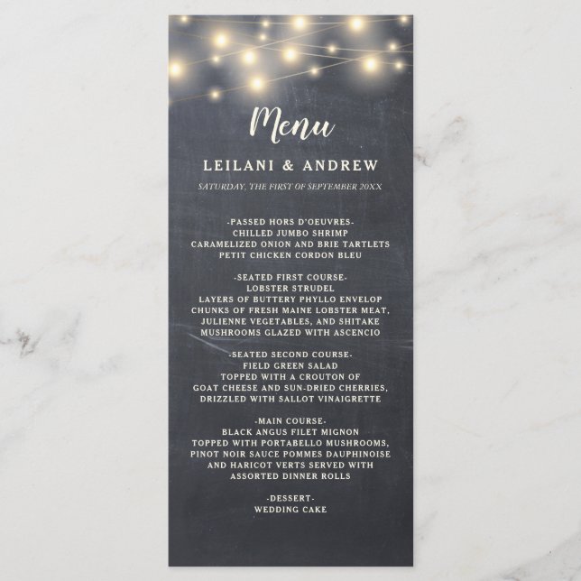 Menu Chalkboard String Lights Floral Mason Jar (Frente)