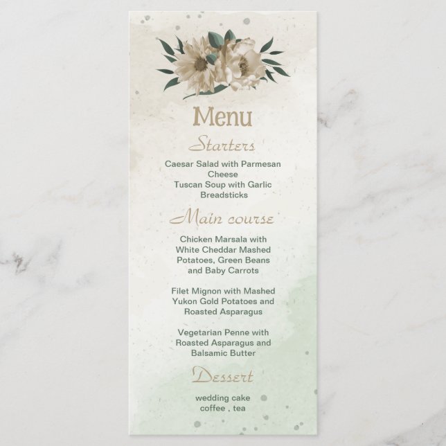 Menu champanhe floresce casamento verde (Frente)