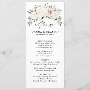 Menu Champanhe Ivory Blush Floral Cor-de-rosa Casamento