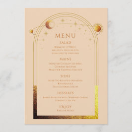Menu Champanhe Místico Dourado Sun Moon Stars Casamento