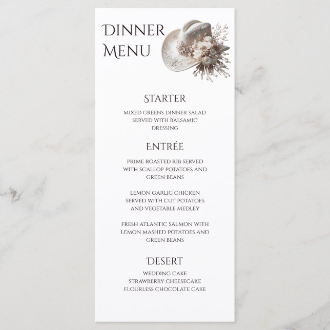 Menu Chapéu branco de vaqueira com casamento de flores (Frente)