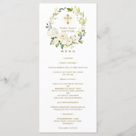 Menu Charm Watercolor White Flowers Wreath Baptism