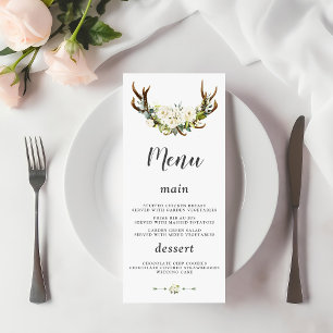 Menu Charm White Cream Flowers Antlers Casamento
