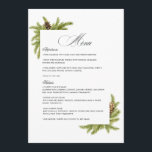 Menu Charme de Natal Elegante de Pinheiros de Inverno<br><div class="desc">Melhore o seu casamento de inverno com este cardápio elegante, apresentando um monograma das iniciais do casal emoldurado por pinheiros e pinhas em aquarela. O design simples e a tipografia refinada criam um visual atemporal e sofisticado, perfeito para uma celebração com tema de Natal ou feriado. Este cardápio captura lindamente...</div>