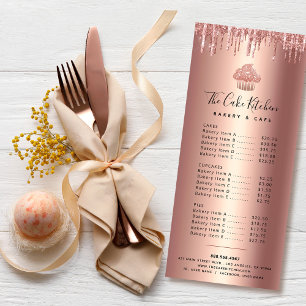 Menu Chef do cupcake Rosa Dourado de Cobre Glitter