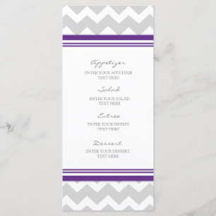 Menu Chevron cinzento roxo do casamento