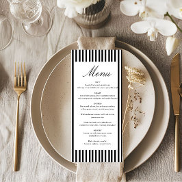 Menu Chic Bow Minimalist Stripe Black White wedding