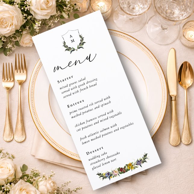 Menu Chic Caprichoso Monograma Floral Vintage de casame (Criador carregado)