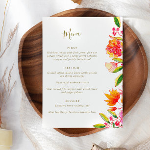 Menu Chic Casamento Floral em Rosa e Laranja em Script