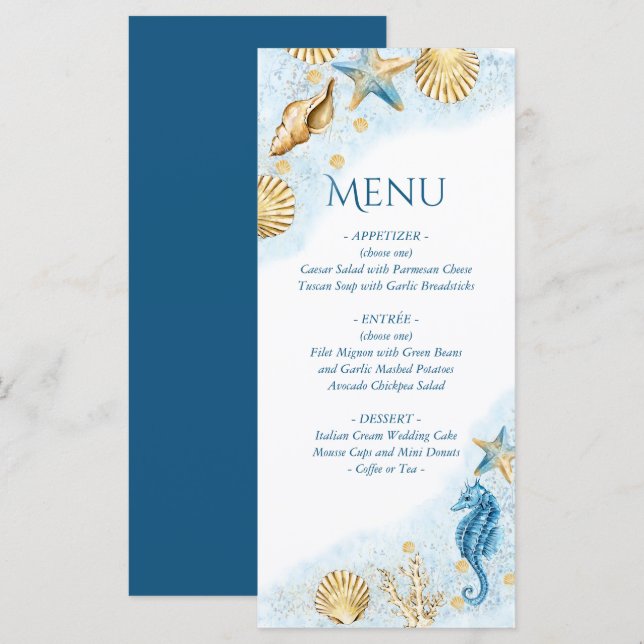 Menu Chic costal | Recife de Coral Moderno (Frente/Verso)