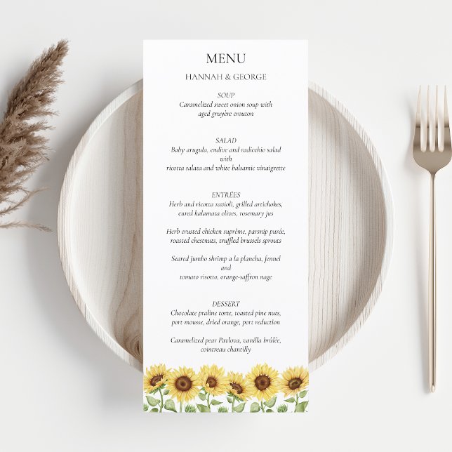 Menu Chic Elegante Moderno do Casamento de Girassol (Sunflowers Wedding Menu)